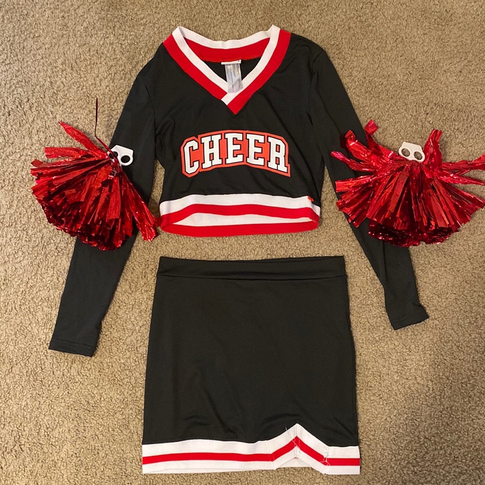 Cheer costume - shirt, skirt and 2 pom poms